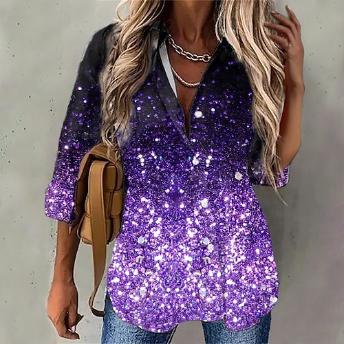 

Mujer Camisa Blusa Rosa Azul Piscina Morado Graphic Gradiente de Color Botón Estampado Manga Larga Festivos Fin de semana Ropa de calle Casual Cuello Camisero Regular S