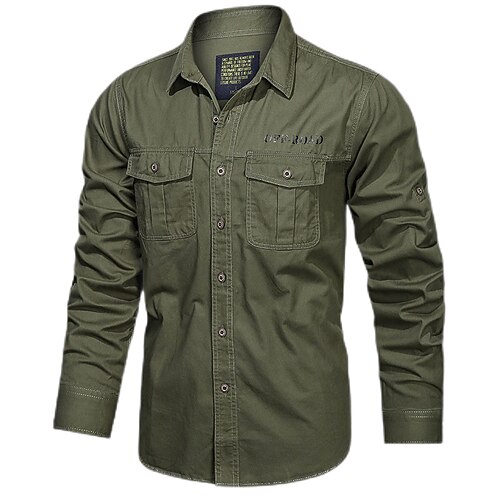

Men's Hunting Shirt Tactical Military Shirt Long Sleeve Outdoor Spring Summer Autumn Windproof Multi-Pockets Breathable Scratch Resistant Top Cotton Hunting Military Training Combat khaki off-white
