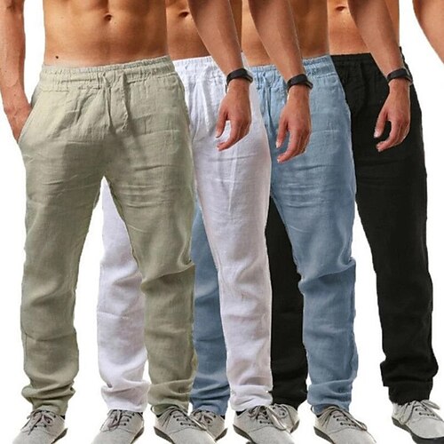 

men's linen pants men's hip-hop breathable cotton and linen trousers trend solid color casual pants