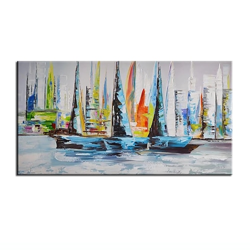 

Oil Painting Handmade Hand Painted Wall Art Abstract Boat Sea Landscape Colorful Home Decoration Decor Stretched Frame Ready to Hang