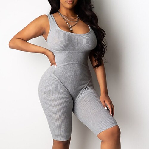 

Women's Romper Solid Color Strap Active Sport Casual Regular Fit Spaghetti Strap Pink Light gray Light Blue S M L Spring