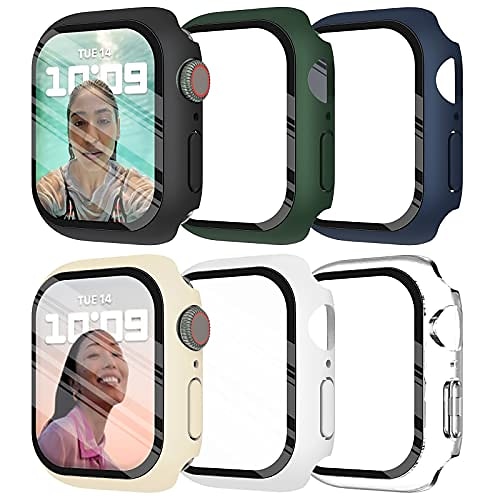 

6-Pack Compatible with Apple Watch Series 7 41mm 45mm Case with Screen Protector,Hard PC Bumper Cover for Men Women Sports Protective Case.41mm(Green/Blue/White/Black/Starlight/transparent)
