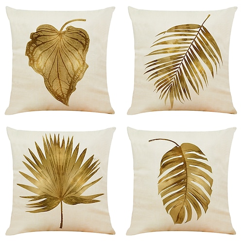 

Palm Leaf Gold Double Side Cushion Cover 4PC Soft Decorative Square Throw Pillow Cover Cushion Case Pillowcase for Bedroom Livingroom Superior Quality Machine Washable Indoor Cushion for Sofa Couch Bed Chair