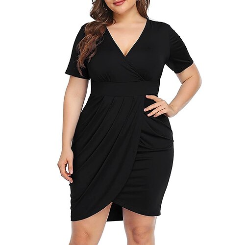 

Women's Plus Size Party Dress Floral V Neck Ruched Short Sleeve Fall Spring Casual Prom Dress Short Mini Dress Causal Daily Dress / Print