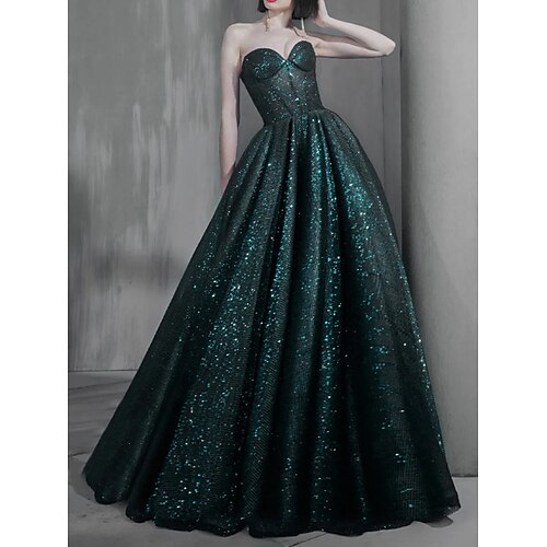 

Ball Gown Prom Dresses Sparkle Dress Prom Sweep / Brush Train Sleeveless Sweetheart Neckline Sequined with Pleats 2022 / Formal Evening / Sparkle & Shine