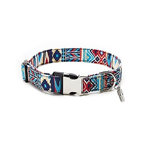 

PN Bohemian Style Dog Collar, Cotton Fabric Soft and Comfortable Adjustable, Quick Release Metal Buckle with ID tag, Suitable for Medium and Large Dogs Stripe