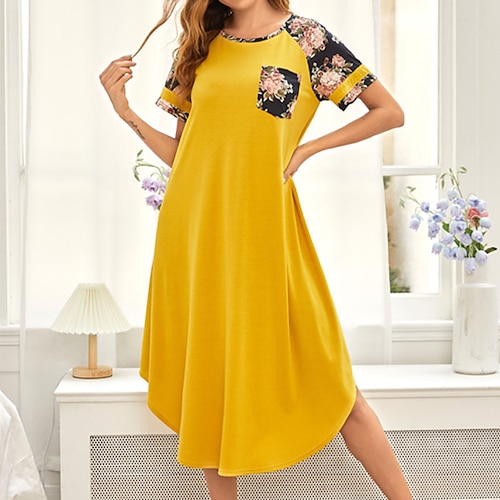 

Women's Pajamas Nightgown Nighty Pjs Flower Fashion Comfort Sweet Home Daily Vacation Polyester Breathable Gift Crew Neck Short Sleeve Spring Summer Yellow / Print