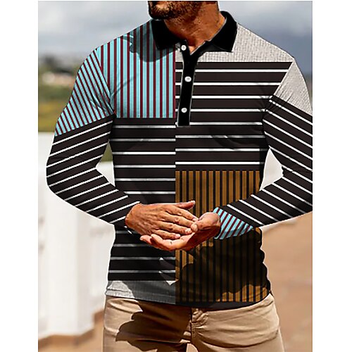 

Per uomo POLO Camicia da golf Golf Polo a nido d'ape A strisce Colletto Nero Esterno Strada Manica lunga Bottone giù Stampa Abbigliamento Di tendenza Streetwear Informale Traspirante