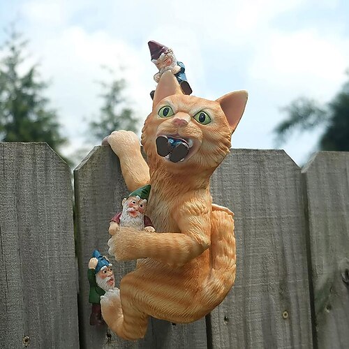 

Novelty Cat Eating Dwarf Garden Statue Dwarf Resin Figurine Garden Decoration Outdoor Animal Gnome Ornament Decor