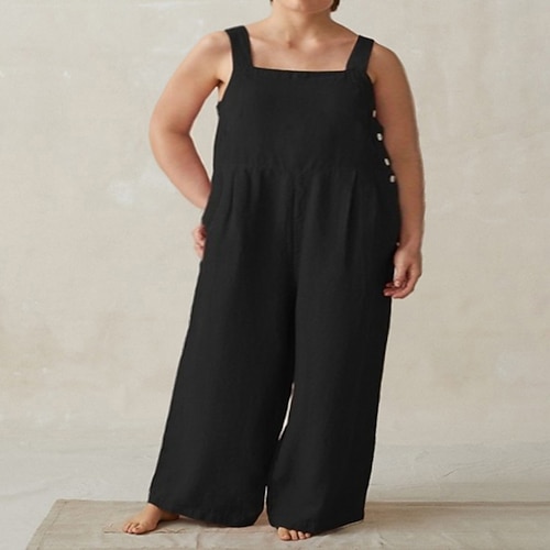 

Women's Plus Size Jumpsuit Solid Colored Sleeveless Basic Spring Summer Rust Red Black Blue XL XXL XXXL 4XL 5XL / Square Neck