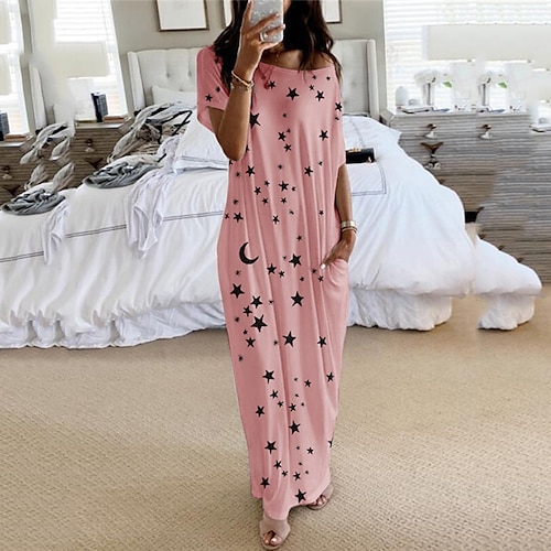 

Per donna Pigiami Camicia da notte Notturno 1 pc Stella Semplice Di tendenza Comoda Interni Giornaliero Da letto Bambù Traspirante Regalo Girocollo Manica corta Stampa Primavera Estate Bianco Blu