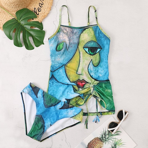 

Women's Swimwear Tankini 2 Piece Normal Swimsuit Modest Swimwear Print Geometry color Bathing Suits New Party Sporty / Casual / Fashion / Padded Bras