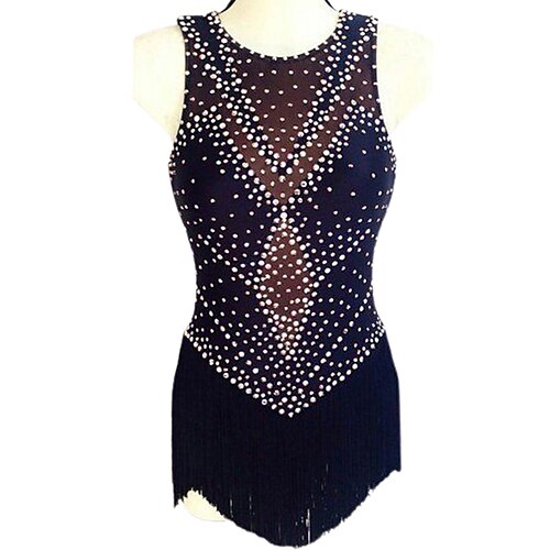 

Figure Skating Dress Women's Girls' Ice Skating Dress Outfits Black Mesh Spandex High Elasticity Competition Skating Wear Handmade Crystal / Rhinestone Sleeveless Ice Skating Figure Skating