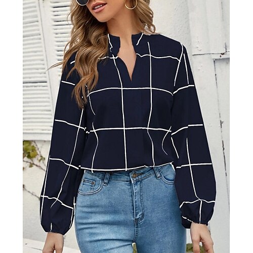 

spring striped printing long-sleeved v-neck long-sleeved loose pullover shirt