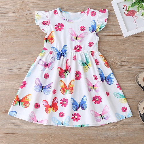 

Kids Girls' Dress Animal T Shirt Dress Tee Dress Midi Dress Sports & Outdoor Ruched Cotton Sleeveless Cute Dress 2-6 Years Fall White