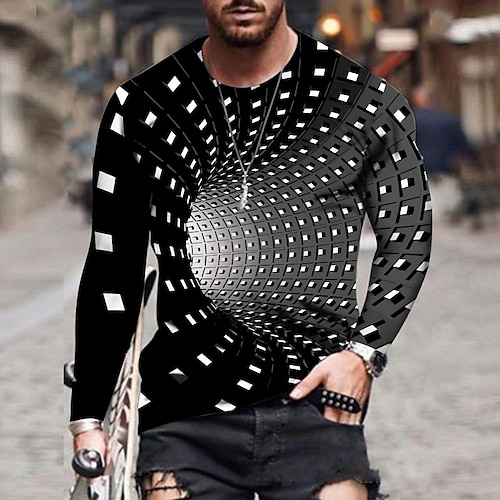 

Men's T shirt Tee Graphic Optical Illusion Round Neck Rainbow Plus Size Daily Going out Long Sleeve Print Clothing Apparel Streetwear Exaggerated