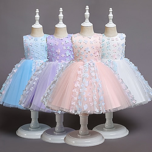 

Toddler Girls' Party Dress Solid Color Party Dress Knee-length Dress Performance Crewneck Crew Neck Sleeveless Adorable Dress 3-7 Years Fall Blue Purple Pink