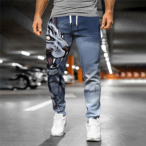

Men's Sweatpants Joggers Trousers Drawstring Side Pockets Elastic Waist Graphic Tiger Outdoor Sports Full Length Casual Daily Designer Casual / Sporty Blue Micro-elastic / Elasticity