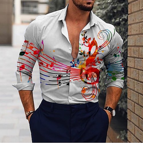 

Men's Shirt Graphic Shirt Letter Turndown Blue White Outdoor Street Long Sleeve Button-Down Print Clothing Apparel Fashion Designer Casual Breathable / Summer / Spring / Summer