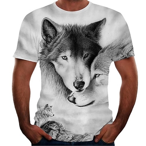 

Men's T shirt Tee Shirt Tee Graphic Animal Wolf Crew Neck Blue Gray White Black 3D Print Plus Size Street Causal Short Sleeve Print Clothing Apparel Active Anime