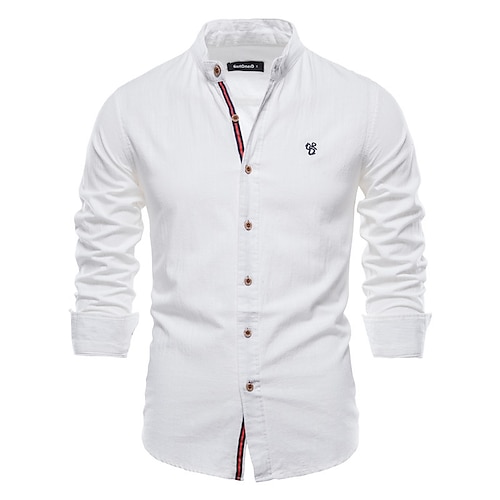 

Men's Casual Shirt Regular Fit Long Sleeve Turndown Solid Color Cotton White Blue Gray 2022