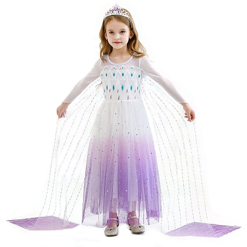 

Robe Enfants Fille Géométrique Robe Trapèze Maxi Robe Utilisation Dentelle manche longue Princesse Robe 3-10 ans Automne Violet