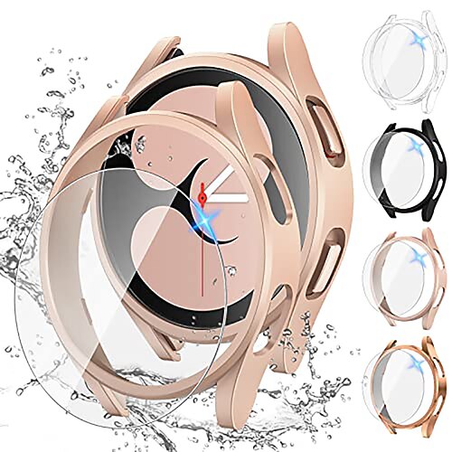 

[44Pack] for Samsung Galaxy Watch 4 Screen Protector and Case 40mm, Anti-Fog Tempered Glass Protective Film and Hard PC Bumper, Face Cover Set Watch4 (40 mm, Clear/Black/Pink Gold/Rose Gold)