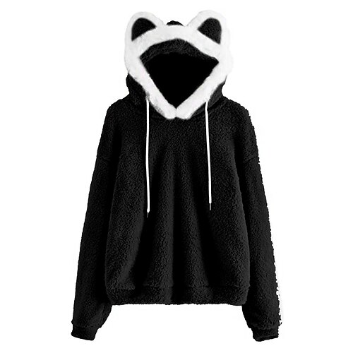 

Women's Pullover Hoodie Sweatshirt Pullover Casual Cat Ear Black Gray Pink Solid Color Loose Fit Casual Hooded Long Sleeve S M L XL XXL