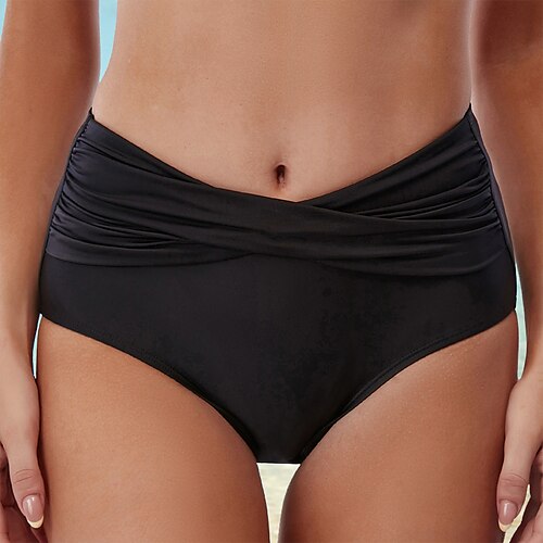 

Women's Swimwear Bikini Bikini Bottom Normal Swimsuit Ruched High Waisted Solid Color Black Bathing Suits New Casual Vacation / Classic