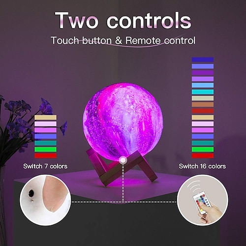 

Moon Lamp Night Light Galaxy Lamp 16 Colors LED 3D Star Moon Light with Wood Stand Remote and Touch Control USB Rechargeable Gift for Girls Boys Birthday