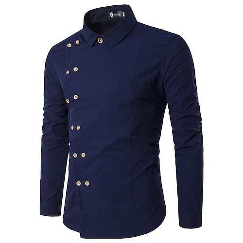 

men's diagonal placket double-breasted slim casual long-sleeved shirt