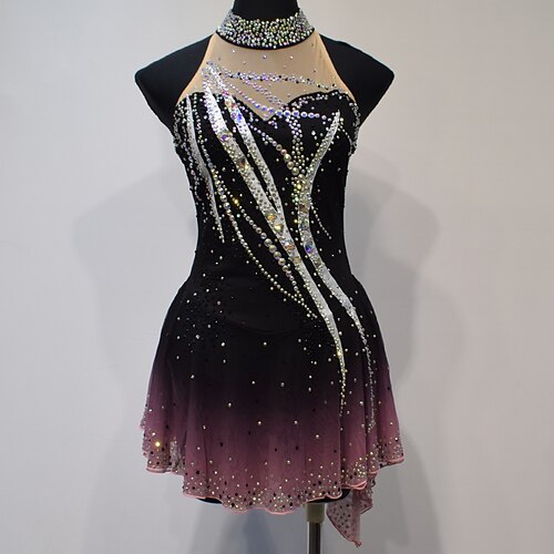 

Figure Skating Dress Women's Girls' Ice Skating Dress Outfits Black Halo Dyeing Mesh Spandex High Elasticity Competition Skating Wear Handmade Crystal / Rhinestone Sleeveless Ice Skating Figure
