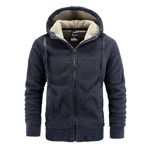 FHLZ Contrasting Lamb Wool Padded Coat Long Sleeve Women Winter Fleece Long Sleeve Hooded Warm Zip Pocket Jacket Coat