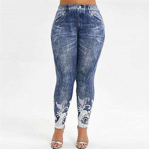 

Women's Plus Size Leggings Chinos Pocket Print Floral Sporty Yoga Home Casual High Ankle-Length Fall Spring Black Blue Purple L XL XXL 3XL 4XL