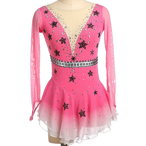 

Figure Skating Dress Women's Girls' Ice Skating Dress Outfits Pink Spandex High Elasticity Training Competition Skating Wear Handmade Crystal / Rhinestone Long Sleeve Ice Skating Figure Skating