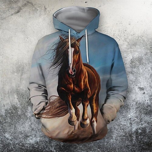 

Homme Sweat à capuche Bleu Capuche Cheval Imprimés Photos Imprimer Casual du quotidien Des sports 3D effet Grande Taille Vêtement de sport Casual Grand et grand Printemps Automne Vêtement Tenue