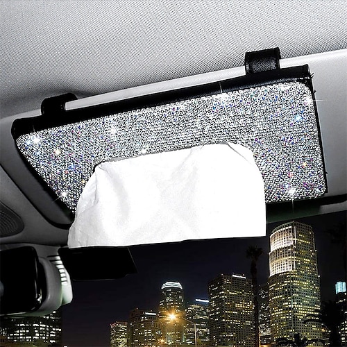 

Bling Bling Car Sun Visor Tissue Box Holder Crystal Sparkling Napkin Holder PU Leather Backseat Tissue Case Car Accessories for Women 1PCS