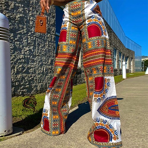 

Women's Culottes Wide Leg Slacks Pants Trousers Cotton Blend Blue Pink Yellow High Waist Ethnic Quinceanera Cocktail Party Print Micro-elastic Full Length Lightweight Graphic S M L XL XXL / Loose Fit