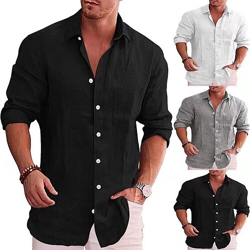 

Men's Shirt Solid Color Turndown Street Casual Button-Down Long Sleeve Tops Casual Fashion Comfortable White Black Gray Summer Shirts