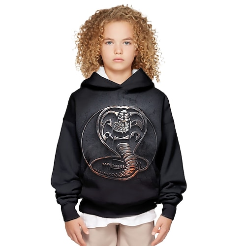 

Kids Boy Hoodie Pullover Cobra Kai the Karate Kid Long Sleeve 3D Print Animal Children Tops Spring Fall Active Daily Daily Indoor Loose Fit 3-12 Years / Winter