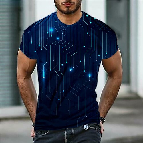 

Men's T shirt Tee Graphic Technology Crew Neck Green Blue Gray Black 3D Print Daily Sports Short Sleeve Print Clothing Apparel Designer Casual Classic Big and Tall / Summer / Summer