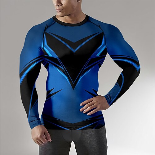 

Men's Compression Shirt 3D Print Long Sleeve Compression Clothing Athletic Athleisure Winter Spandex Breathable Quick Dry Moisture Wicking Fitness Gym Workout Running Sportswear Activewear Blue