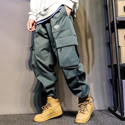 

Men's Cargo Pants Trousers Drawstring Elastic Waist Multi Pocket Solid Color Outdoor Sports Full Length Casual Daily Cotton Classic Style Tactical Black Army Green Micro-elastic