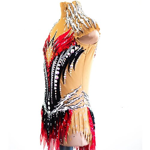 

Rhythmic Gymnastics Leotards Artistic Gymnastics Leotards Women's Girls' Leotard Mesh Spandex High Elasticity Handmade Sleeveless Competition Dance Rhythmic Gymnastics Artistic Gymnastics Red