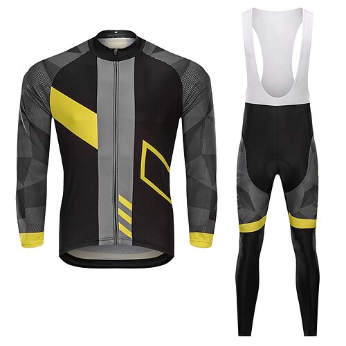 

21Grams Men's Cycling Jersey with Bib Tights Long Sleeve Mountain Bike MTB Road Bike Cycling Black Bike Clothing Suit 3D Pad Breathable Quick Dry Moisture Wicking Back Pocket Polyester Spandex Sports