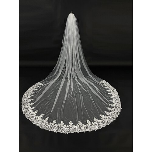 

One-tier Vintage Inspired / Sweet Wedding Veil Cathedral Veils with Appliques 118.11 in (300cm) Lace