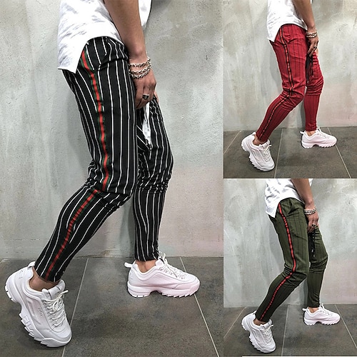 

Men's Joggers Trousers Casual Pants Plaid Drawstring Trousers Jogger Pants Drawstring Elastic Waist Stripe Breathable Lightweight Full Length Casual Daily Streetwear Casual Green Black Micro-elastic