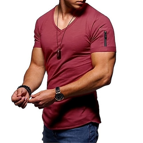 

Men's T shirt Tee Shirt Tee Graphic Solid Colored V Neck Green Blue Pink Yellow Wine Water Slurry Print Plus Size Casual Fitness Short Sleeve Clothing Apparel Muscle Slim Fit Comfortable Workout