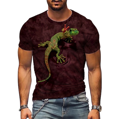 

Men's T shirt Tee Graphic Lizard Crew Neck Red Blue Brown Green Gray 3D Print Daily Sports Short Sleeve Print Clothing Apparel Designer Casual Classic Big and Tall