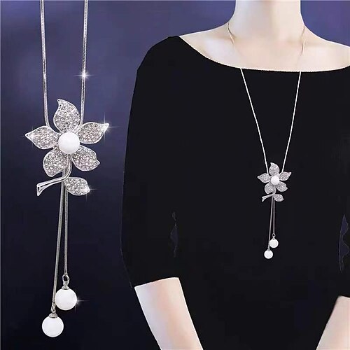 

Necklace Imitation Pearl Chrome Women's Fashion European Sweet Long Flower Necklace For Gift Daily Work / Long Necklace / Imitation Diamond